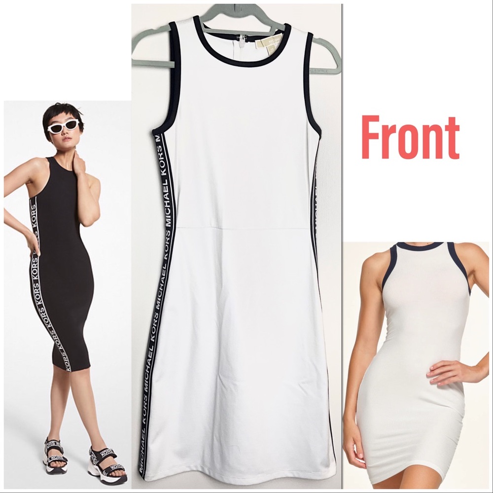 Ultra Rare! Michael Kors Women's MKGO Logo-Tape Dress White with Zip - Picture 4 of 10